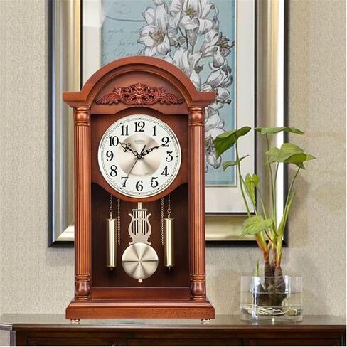 Solid Wooden Clock Home Retro Desktop Silent Time Study Chinese in Saudi Arabia