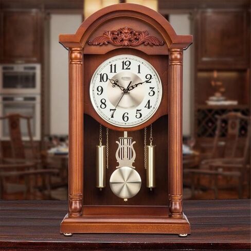 Solid Wooden Clock Home Retro Desktop Silent Time Study Chinese in Saudi Arabia
