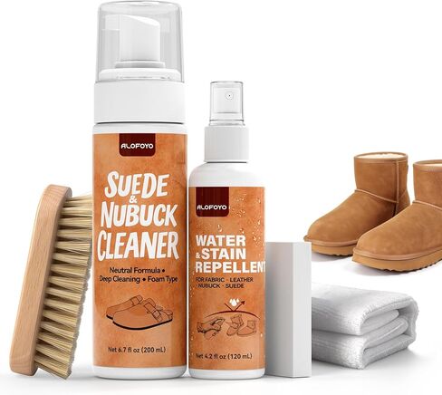 Suede and Nubuck Shoe Cleaner Kit, 5-in-1 Cleaning and Protector Spray with Suede Brush & Eraser, Cloth, Safely Clean, Protect & Restore Shoes, Boots, Uggs, Furniture, Jackets, Bags and Car Seats in Kuwait