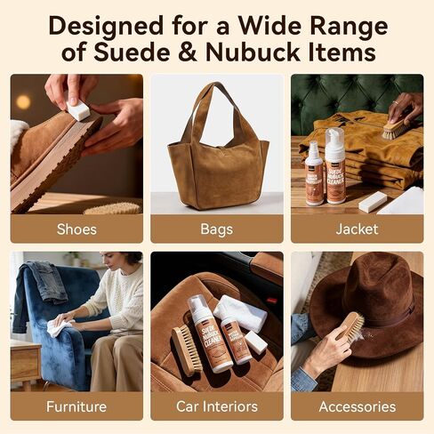 Suede and Nubuck Shoe Cleaner Kit, 5-in-1 Cleaning and Protector Spray with Suede Brush & Eraser, Cloth, Safely Clean, Protect & Restore Shoes, Boots, Uggs, Furniture, Jackets, Bags and Car Seats in Kuwait