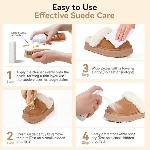 Suede and Nubuck Shoe Cleaner Kit, 5-in-1 Cleaning and Protector Spray with Suede Brush & Eraser, Cloth, Safely Clean, Protect & Restore Shoes, Boots, Uggs, Furniture, Jackets, Bags and Car Seats in Kuwait