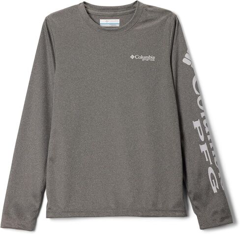 Columbia Youth Boys PFG Terminal Tackle Long Sleeve Sun Protection Shirt, Charcoal Heather/Cool Grey Logo, X-Small in Saudi Arabia