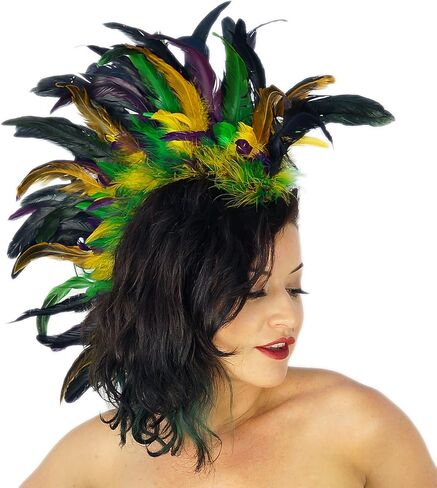 ZUCKER Mardis Gras Feather Headdress – Natural Feather Mohawk for Halloween, Cosplay, Party Hair Accessories, Photo Shoots, Costumes and More in Saudi Arabia