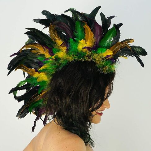 ZUCKER Mardis Gras Feather Headdress – Natural Feather Mohawk for Halloween, Cosplay, Party Hair Accessories, Photo Shoots, Costumes and More in Saudi Arabia