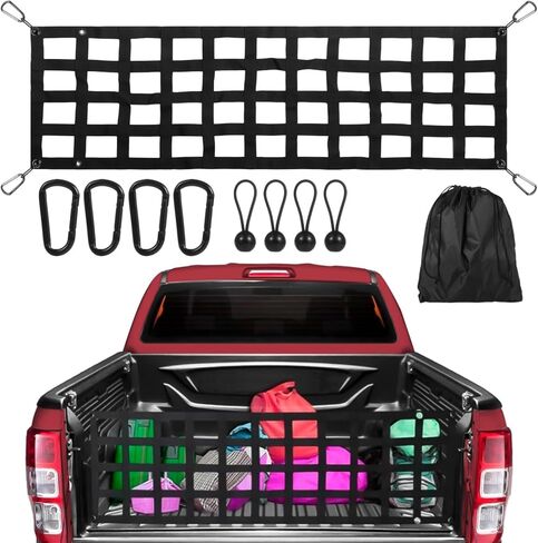 Full-Size Truck Tailgate Net, Heavy Duty Cargo Net with Bungee Cords and Carabiners, 60'' X 18'' Polyester Netting in Saudi Arabia