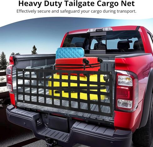 Full-Size Truck Tailgate Net, Heavy Duty Cargo Net with Bungee Cords and Carabiners, 60'' X 18'' Polyester Netting in Saudi Arabia