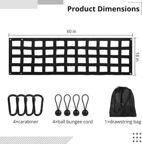 Full-Size Truck Tailgate Net, Heavy Duty Cargo Net with Bungee Cords and Carabiners, 60'' X 18'' Polyester Netting in Saudi Arabia