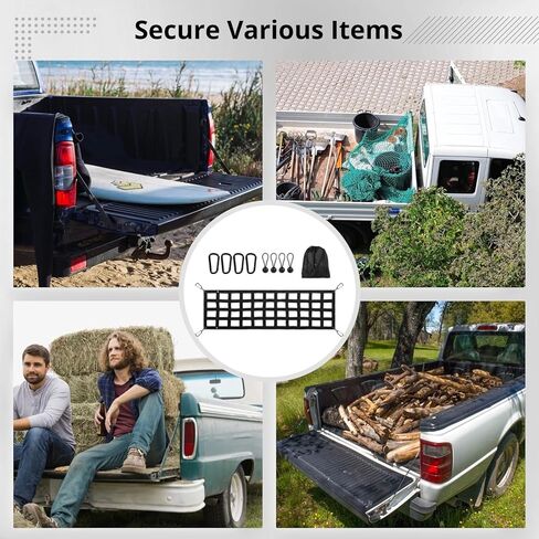 Full-Size Truck Tailgate Net, Heavy Duty Cargo Net with Bungee Cords and Carabiners, 60'' X 18'' Polyester Netting in Saudi Arabia