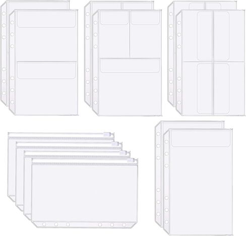Binder Pockets, 15pcs A5 Size 6 Holes Binder Pockets, [Waterproof PVC Pouch] Premium Clear Binder Zipper Folders Document Filing Bags for 6-Ring Notebook Binder Loose Leaf Bags,-Clear in Saudi Arabia