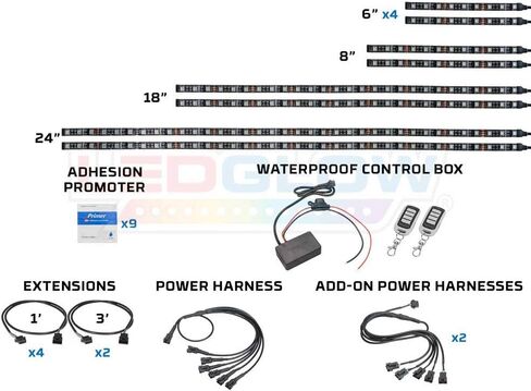 LEDGlow 14pc Advanced Million Color LED Snowmobile Accent Underlow Light Kit - 15 Solid Colors - 6 Patterns - Multi-Color Flexible Strips - Includes Waterproof Control Box & 2 Remotes in Saudi Arabia