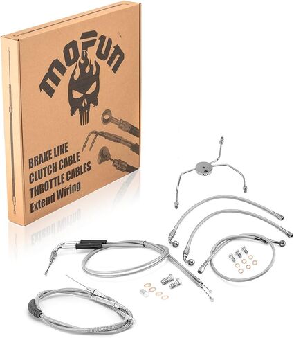 Mofun Throttle and Idle Cable Kit & Non-ABS Hydraulic Brake Line & Clutch Cable Compatible with Harley Touring Road Glide Road King without/Non-ABS 1999-2007, Fit 12"-14" Handlebar, Chrome in Saudi Arabia
