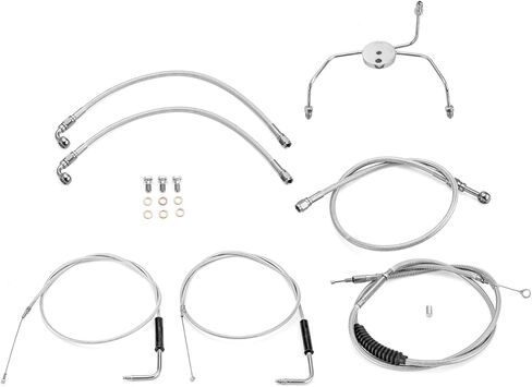 Mofun Throttle and Idle Cable Kit & Non-ABS Hydraulic Brake Line & Clutch Cable Compatible with Harley Touring Road Glide Road King without/Non-ABS 1999-2007, Fit 12"-14" Handlebar, Chrome in Saudi Arabia