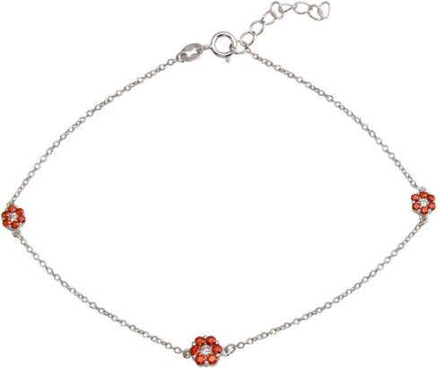 CloseoutWarehouse Simulated Ruby Cubic Zirconia Flower Anklet Rhodium Plated Sterling Silver in Saudi Arabia