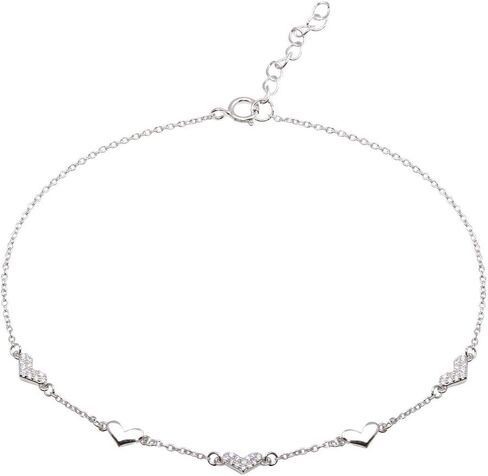 CloseoutWarehouse Clear Cubic Zirconia Heart Anklet Rhodium Plated Sterling Silver in Saudi Arabia