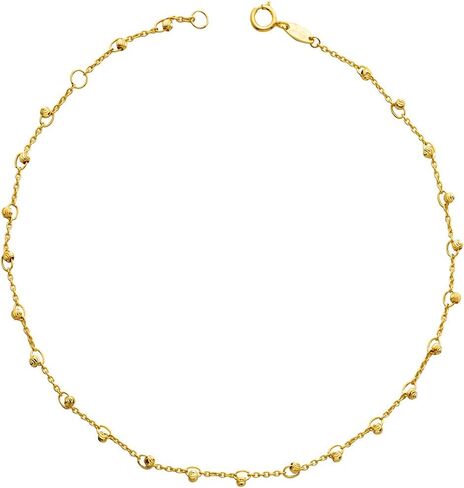 LoveBling ذهب أصفر 10 قيراط 0.50 مم قطع رولو من الألماس مع خلخال من الخرز الصغير على شكل قمر، قابل للتعديل 9 بوصة - 10 بوصة (#106) in Saudi Arabia