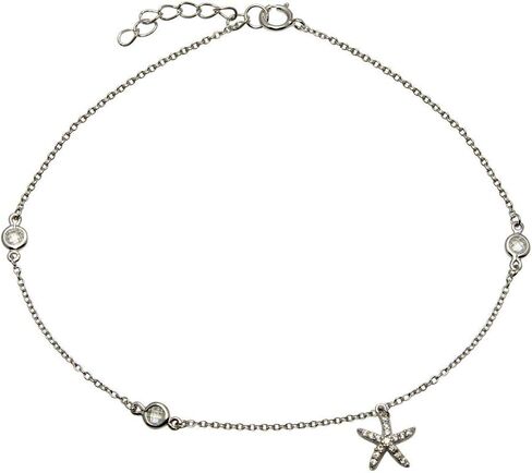 CloseoutWarehouse Clear Cubic Zirconia Starfish Anklet Rhodium Plated Sterling Silver in Saudi Arabia