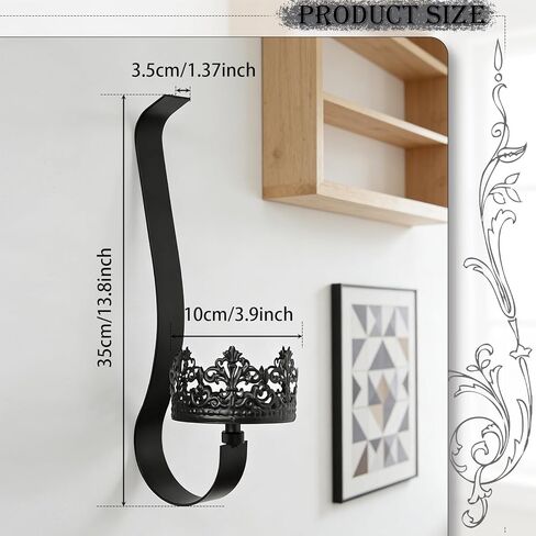 Set of 2 Black Metal Wall Candle Sconces, Rustic Farmhouse Candle Holders with 4" Tray for Living Room, Fireplace, Hallway - Gothic Style Wall Decor (2, Black-13.8"×3.93") in Kuwait