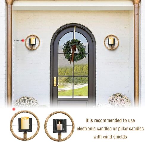 Hemp Rope Wall Sconce Candle Holder Set of 2, 9"×9" Industrial Farmhouse Vintage Style Handcrafted Wall Mount Candle Sconces for Living Room, Bedroom, Dining Room, Entryway (2, Round Hemp Rope) in Kuwait