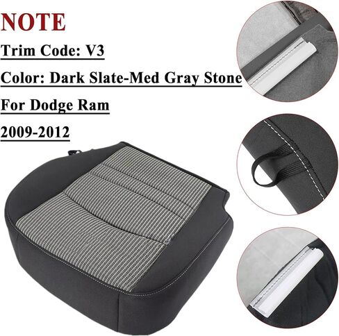 NLQR Front Driver Side Bottom and Top Back Replacement Cloth Seat Covers & Driver Bottom Foam Cushion Compatible with Dodge Ram 1500 2500 3500 4500 5500 2009 2010 2011 2012 in Saudi Arabia