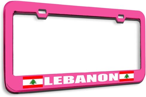 إطار لوحة ترخيص معدني من سبيدي برو، علم لبنان، علم لبنان الأسود، ملحقات السيارة المعدنية باللون الوردي الساخن، 2 فتحة، إطار واحد in Kuwait