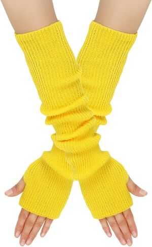 Fingerless Gloves Arm Warmer for Women Long Arm Sleeves Knitted Elbow Length Gloves Thumb Hole Gloves for Snowy Cold Weather (Yellow) in Saudi Arabia