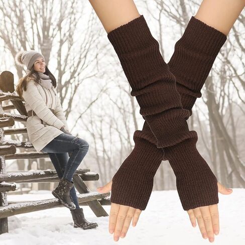 Fingerless Gloves Arm Warmer for Women Long Arm Sleeves Knitted Elbow Length Gloves Thumb Hole Gloves for Snowy Cold Weather (Yellow) in Saudi Arabia