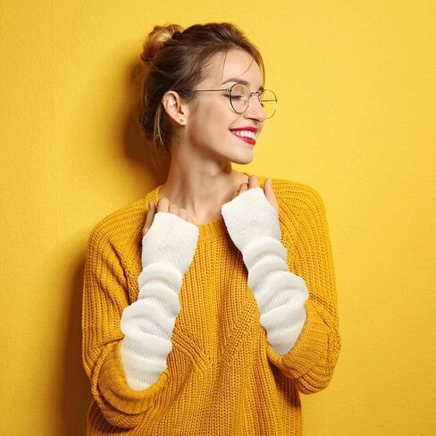 Fingerless Gloves Arm Warmer for Women Long Arm Sleeves Knitted Elbow Length Gloves Thumb Hole Gloves for Snowy Cold Weather (Yellow) in Saudi Arabia