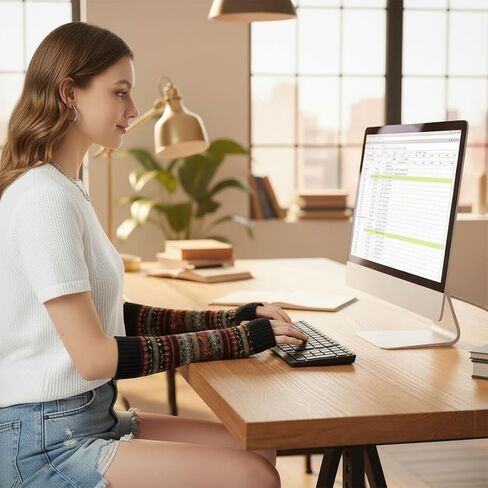 قفازات متماسكة بدون أصابع، تدفئة الذراع الدافئة مع فتحة الإبهام، نمط بوهيمي، قفازات شتوية نسائية قابلة للتمدد in Kuwait