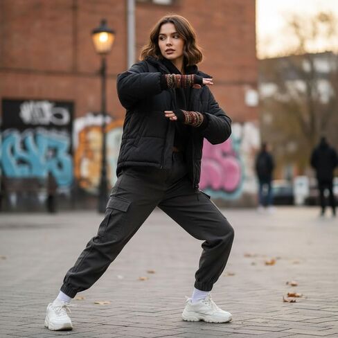 قفازات متماسكة بدون أصابع، تدفئة الذراع الدافئة مع فتحة الإبهام، نمط بوهيمي، قفازات شتوية نسائية قابلة للتمدد in Kuwait