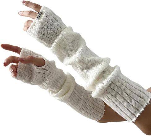 Arm Warmers for Long Sleeve Fingerless Y2K Cool Girls Warm Black White Gothic Skateboard Punk Hip Hop Knitted in Saudi Arabia