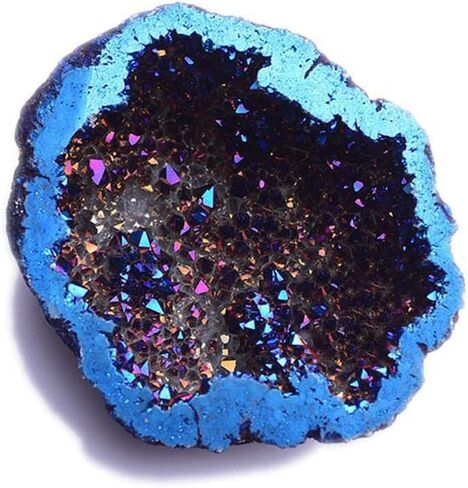 StoneStory الصخور الطبيعية الكريستال الكوارتز التيتانيوم المطلي الأزرق الريكي شفاء الكريستال الجيود Druzy المعدنية عينة ديكور مكتب المنزل 1 (واحد) مجموعة 9 قطع (مجموعة زرقاء) in Kuwait