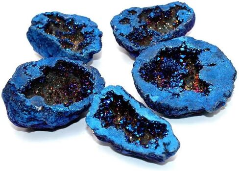 StoneStory الصخور الطبيعية الكريستال الكوارتز التيتانيوم المطلي الأزرق الريكي شفاء الكريستال الجيود Druzy المعدنية عينة ديكور مكتب المنزل 1 (واحد) مجموعة 9 قطع (مجموعة زرقاء) in Kuwait