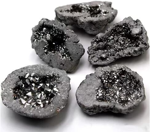 StoneStory الصخور الطبيعية الكريستال الكوارتز التيتانيوم المطلي الأزرق الريكي شفاء الكريستال الجيود Druzy المعدنية عينة ديكور مكتب المنزل 1 (واحد) مجموعة 9 قطع (مجموعة زرقاء) in Kuwait