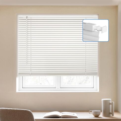 MYshade No-Drill Cordless Horizontal Mini Blinds – 47.5" W x 64" H Tool-Free Inside Mount Window Blinds with 1" Vinyl Slats, Light Filtering & Privacy, Child & Pet Safe, White in Saudi Arabia