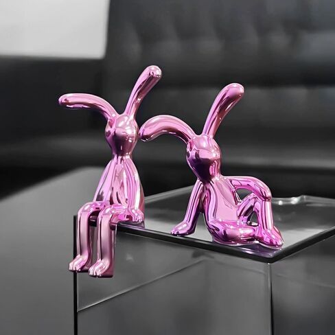2 PCS Bunny Statue Home Decor White Gold Decorative Ornaments Easters Sculpture for Table Shelf Dinner Living Room Office Modern Style Trendy Car Decor Birthday Gifts for Women Men in Saudi Arabia