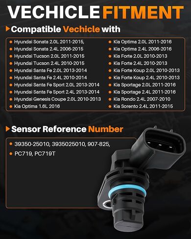 مستشعر موضع عمود الحدبات MOTOALL 39350-25010 متوافق مع Hyundai Sonata Tucson Santa Fe Genesis Coupe Kia Optima Forte Rondo Sorento يستبدل 907-825 in Kuwait
