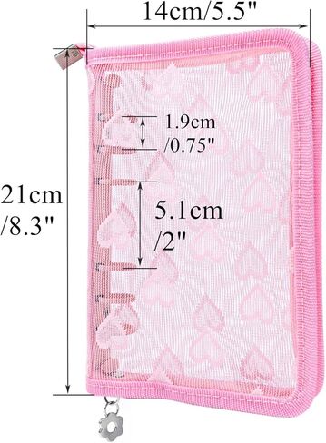 غطاء غلاف الميزانية A6 غلاف شفاف من PVC بسحاب 6 حلقات على شكل قلب من الدانتيل ديكور قابل لإعادة الملء واقي غلاف دفتر الملاحظات لمنظم ألبومات مجلد المجلات (وردي، A6) in Kuwait
