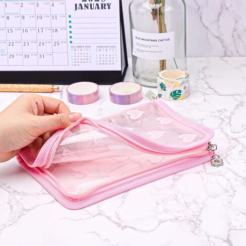 غطاء غلاف الميزانية A6 غلاف شفاف من PVC بسحاب 6 حلقات على شكل قلب من الدانتيل ديكور قابل لإعادة الملء واقي غلاف دفتر الملاحظات لمنظم ألبومات مجلد المجلات (وردي، A6) in Kuwait