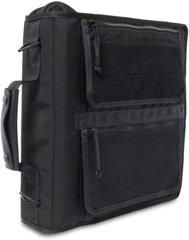 أغطية دفتر الملاحظات التكتيكية نظام غطاء الموثق التكتيكي ثلاثي الحلقات | حقيبة منظم بادفوليو بسحاب بمقبض جلدي | يناسب المجلدات من 3 إلى 4 بوصات | منظم الاستخدام الميداني المتين (أسود) in Kuwait