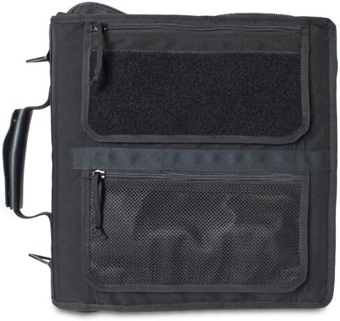 أغطية دفتر الملاحظات التكتيكية نظام غطاء الموثق التكتيكي ثلاثي الحلقات | حقيبة منظم بادفوليو بسحاب بمقبض جلدي | يناسب المجلدات من 3 إلى 4 بوصات | منظم الاستخدام الميداني المتين (أسود) in Kuwait