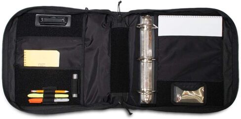 أغطية دفتر الملاحظات التكتيكية نظام غطاء الموثق التكتيكي ثلاثي الحلقات | حقيبة منظم بادفوليو بسحاب بمقبض جلدي | يناسب المجلدات من 3 إلى 4 بوصات | منظم الاستخدام الميداني المتين (أسود) in Kuwait