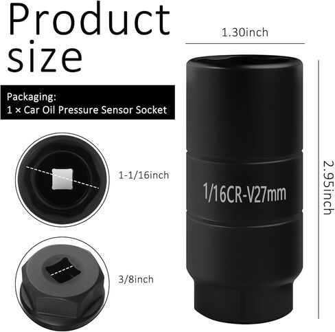 1 1/16 مقبس 3/8 محرك، مقبس مستشعر ضغط زيت السيارة ذو 6 نقاط يناسب محرك 3/8 بوصة أو 1 1/8 بوصة سداسي، مقابس عميقة 1 1/16 شديدة التحمل لسهولة تفكيك وحدة إرسال زيت السيارة in Kuwait