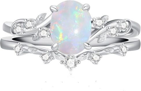 1.5 Carats Fire Opal Wedding Ring S925 Sterling Silver Twig Leaf Oval Opal Ring Bridal Set Opal Engagement Promise Ring for Women in Saudi Arabia