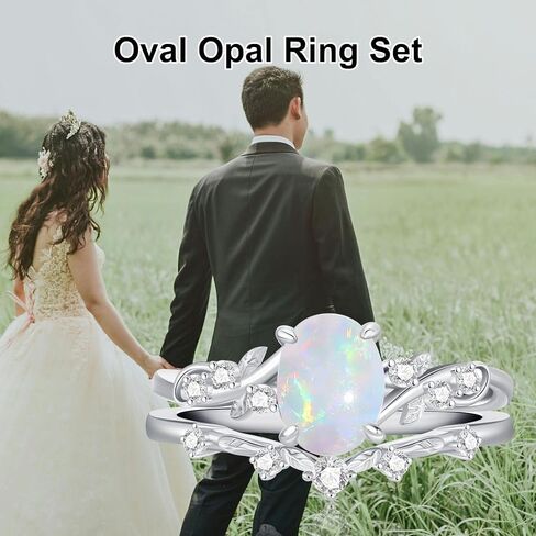1.5 Carats Fire Opal Wedding Ring S925 Sterling Silver Twig Leaf Oval Opal Ring Bridal Set Opal Engagement Promise Ring for Women in Saudi Arabia