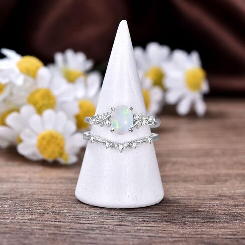 1.5 Carats Fire Opal Wedding Ring S925 Sterling Silver Twig Leaf Oval Opal Ring Bridal Set Opal Engagement Promise Ring for Women in Saudi Arabia