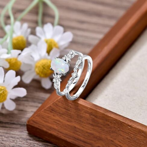 1.5 Carats Fire Opal Wedding Ring S925 Sterling Silver Twig Leaf Oval Opal Ring Bridal Set Opal Engagement Promise Ring for Women in Saudi Arabia