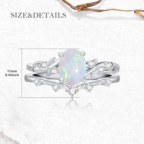 1.5 Carats Fire Opal Wedding Ring S925 Sterling Silver Twig Leaf Oval Opal Ring Bridal Set Opal Engagement Promise Ring for Women in Saudi Arabia