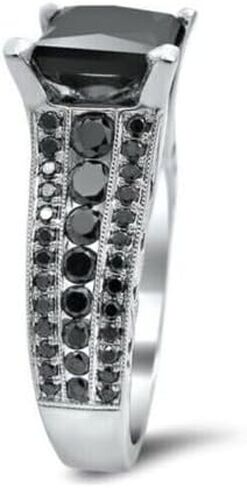 Jewels by Parijaat 2 Cttw Princess Cut Created Black Diamond Prong Set Wedding Bridal Ring with Band Set In 14K White Gold Over 925 Sterling Silver in Saudi Arabia
