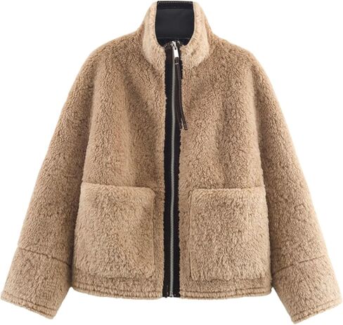 Chevara Women’s Warm Fleece Jacket Casual Long Sleeve Zip Up Fuzzy Jacket Pocketed Coats in Saudi Arabia