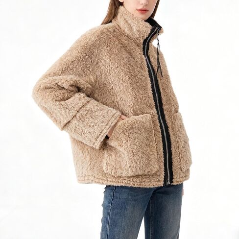 Chevara Women’s Warm Fleece Jacket Casual Long Sleeve Zip Up Fuzzy Jacket Pocketed Coats in Saudi Arabia